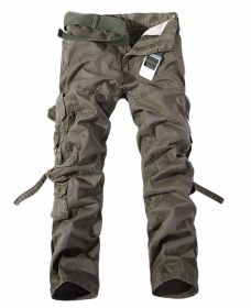 Men's Multi-pocket Cargo Pants Washed Hot Sale Cargo Pants (Option: Army green-32-Without belt)